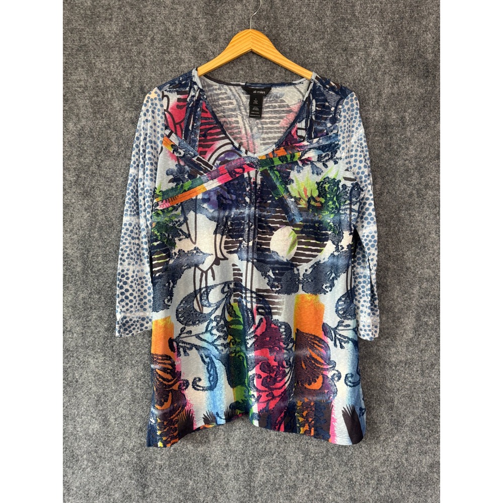 Ali Miles Shirt Women S Colorful‎ Abstract Lightweight Artsy Casual Maximalist